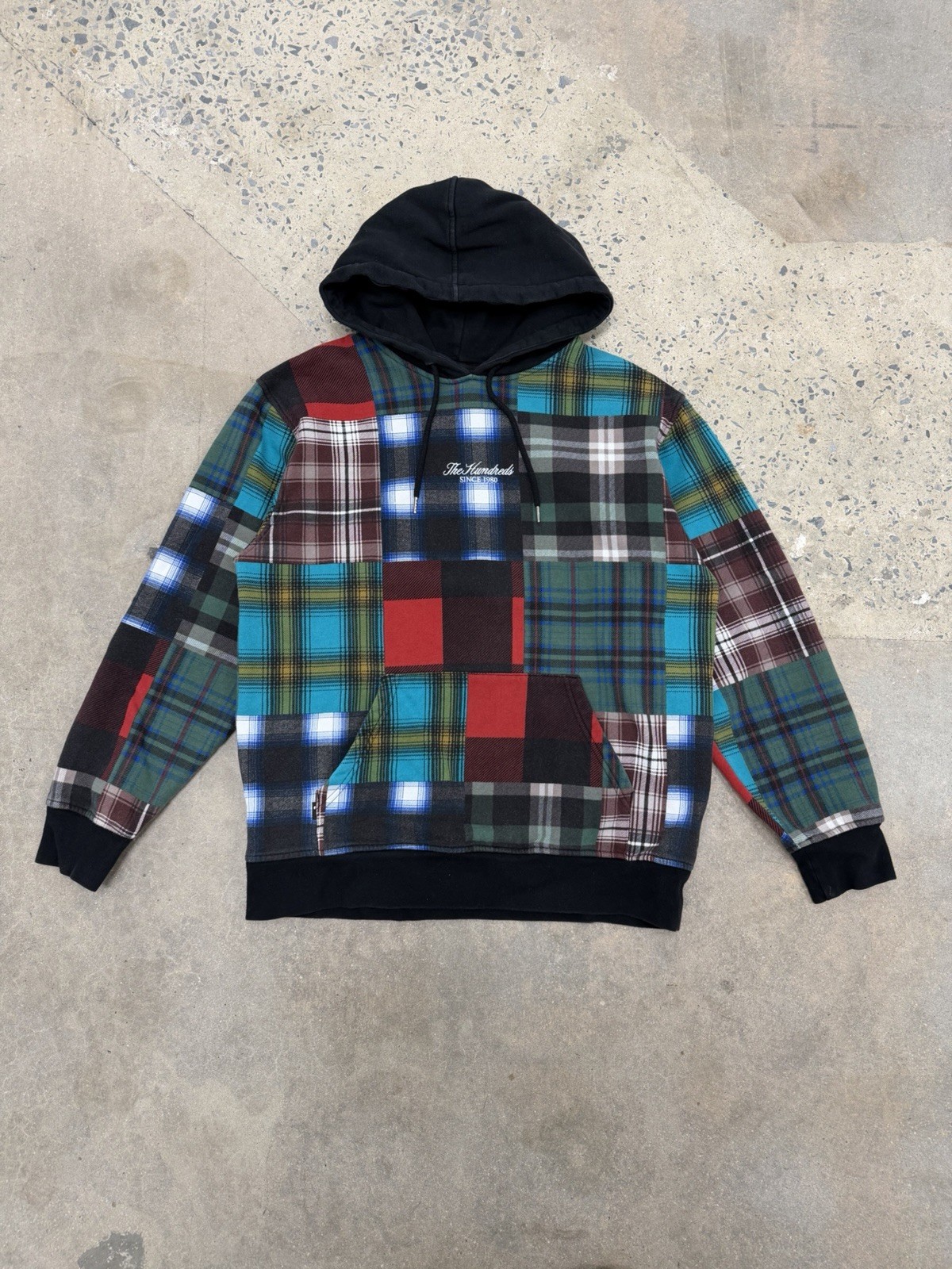 The Hundreds Plaid Flannel Patchwork Pulover Hood… - image 1