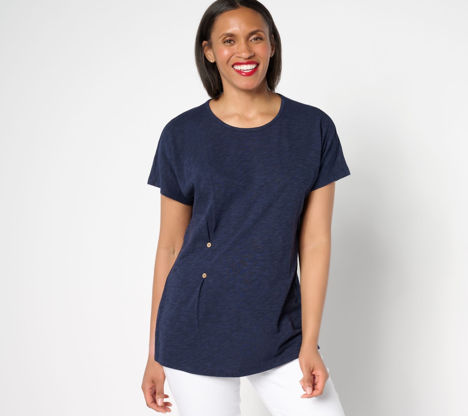 Denim & Co. Women's Top Sz S Regular Linen Blend Dolman Sleeve Blue A647337