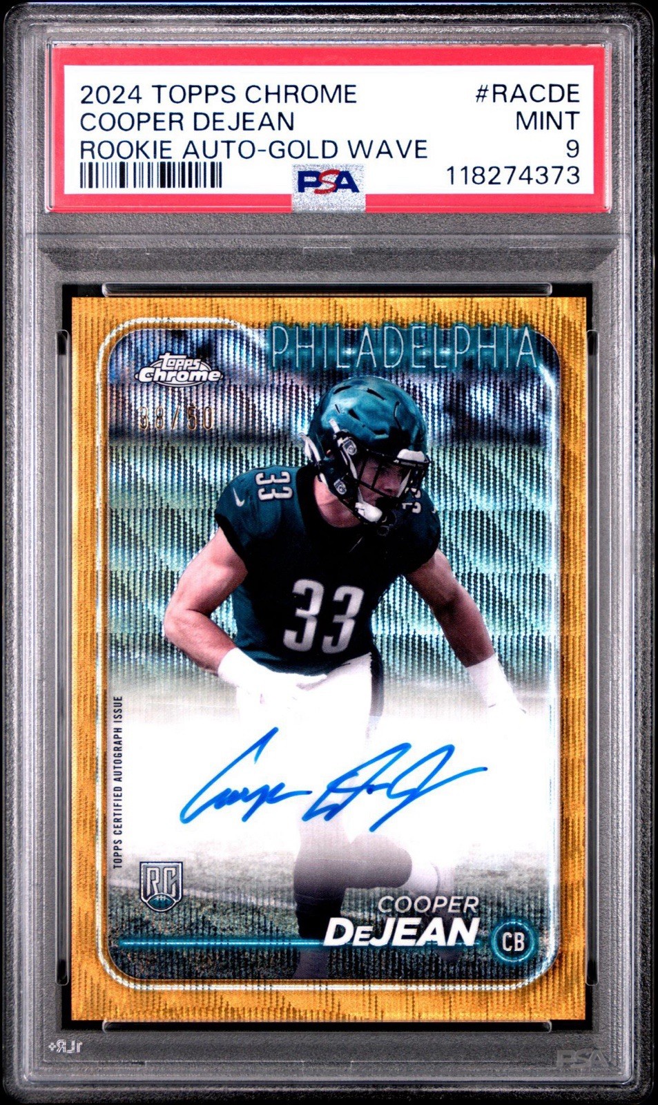 2024 Topps Chrome - Rookie Autographs Cooper DeJean Gold Refractor /50 (AU, RC)