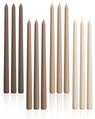 Taper Candles 12 Inch 12 Pack Brown, 9 Hour Burn Unscented Dripless  Smokeles...