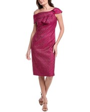 Teri Jon By Rickie Freeman Pebble Jacquard Asymmetrical Bow Shoulder Dress