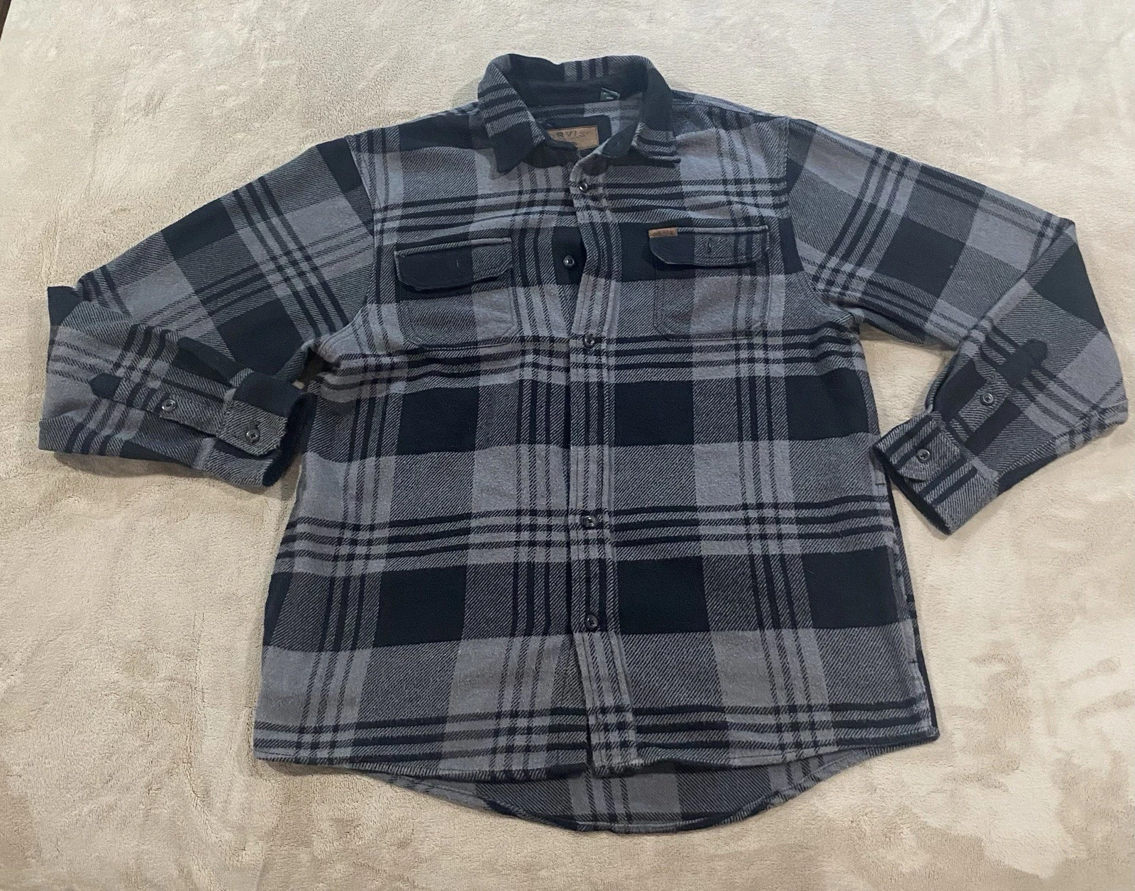 Orvis Flannel Shirt Jacket Men’s Large Gray Black Plaid Heavyweight Outdoor
Opens in a new window or