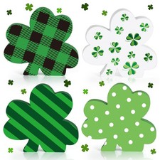 4 Pcs St. Patrick's Day Table Decor Wooden Shamrock Decorations Irish Clover Tab
