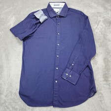 Ted Baker Shirt Mens 16.5 Blue Polka Dot Slim Fit Long Sleeve Cotton Stretch