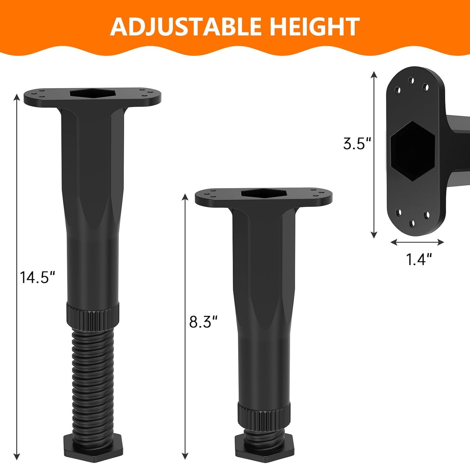 4 PCS (8.3"-14.5") Adjustable Bed Frame Support Legs, Frame Center Slats Heavy