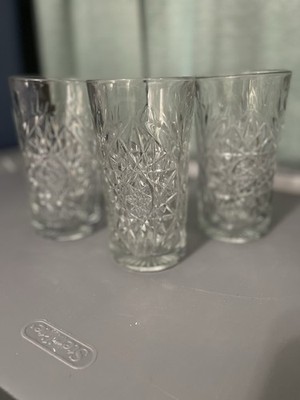 Set Of 3 Libbey Hobstar Highball Glasses Tumbler Cursive L Stamp Vintage Crystal