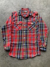 Vintage Ely Walker Red Plaid Flannel Shirt Size Small 14-14 1/2 USA