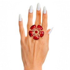 Statement Red Daisy Crystal Ring Stylish Fashion Jewelry Accessory