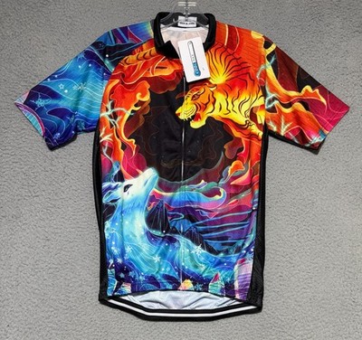 Cyhaen Cool Max Full Zip Cycling Jersey Mens Large Tiger graphic NEW