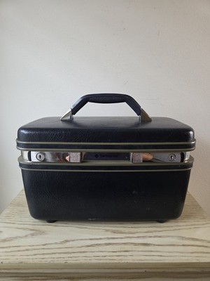 Vintage Samsonite Profile Train Makeup Case Navy Blue No Key Carry On Hard Case