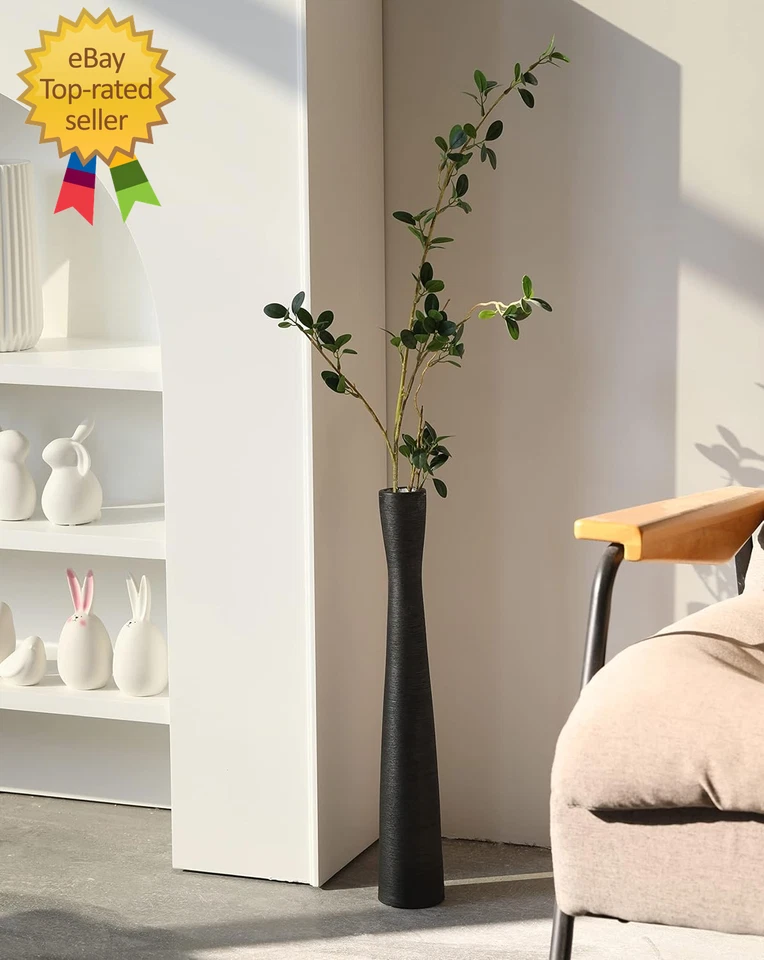 Jarrón de piso negro 20 jarrones altos de cerámica grande delgado largo mate florero para pampas Foto 4 de 4