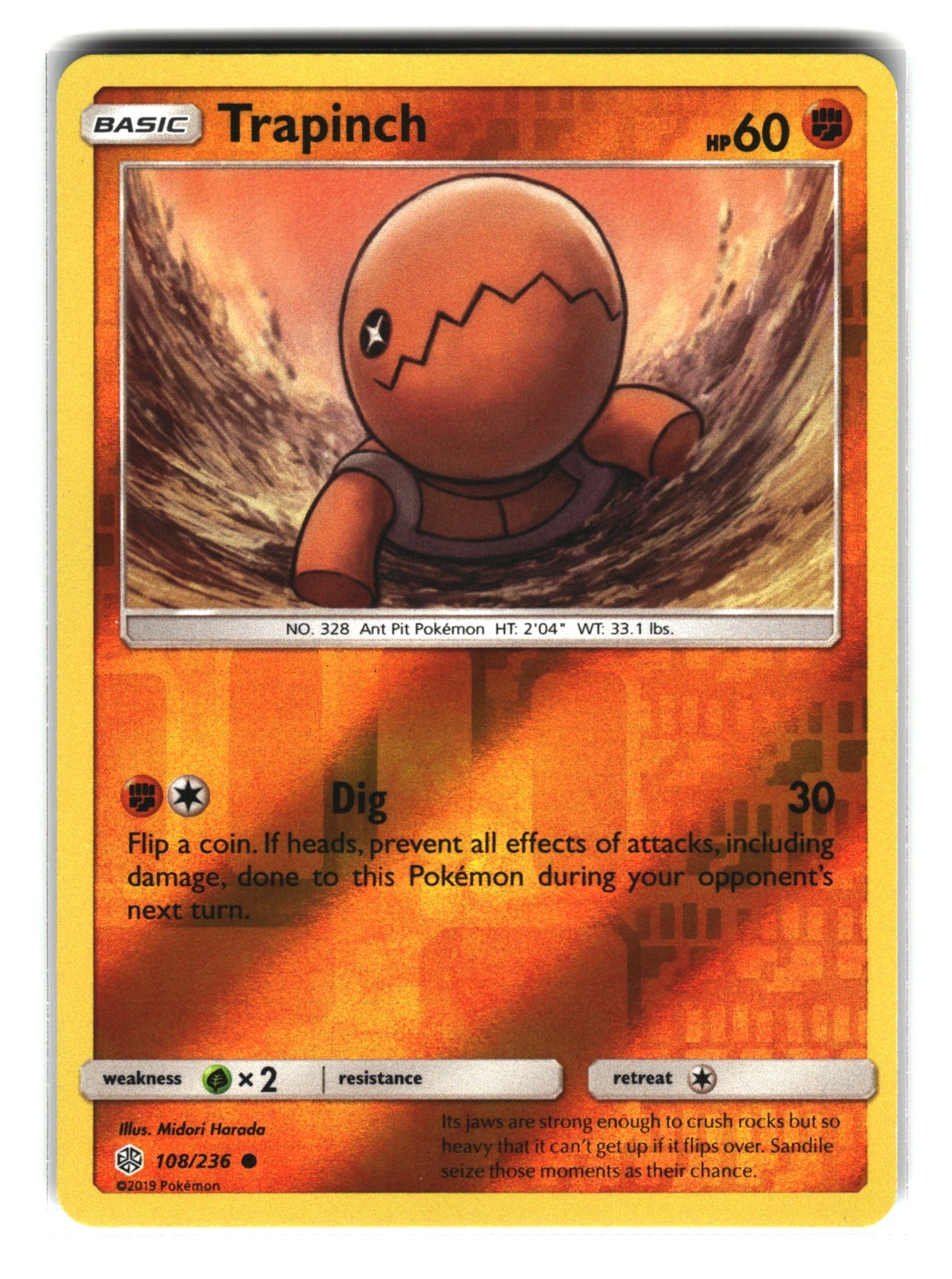 Trapinch 108/236 Cosmic Eclipse Pokemon Card Reverse Holo