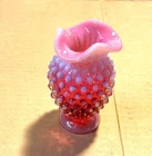 Vintage Fenton Hobnail Pink Cranberry Opalescent 4" Ruffled-Edge Vase