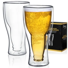 Dragon Glassware 13.5oz Double Wall Insulated Beer Glass Set, 2pcs, Freezer Safe