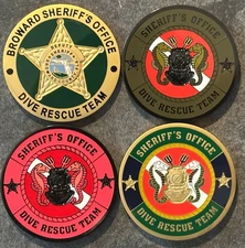 BSO - Broward Sheriff's Office DIVE TEAM Set-of-3 1.75in G+TB+BC challenge coin