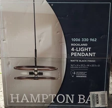 Hampton Bay Rockland 4-Light Matte Black Round Drum Pendant Hanging Light 