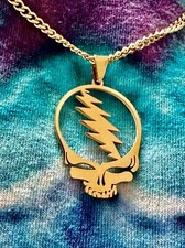 Stealie Necklace Grateful Dead Head Skull Lightening 13 Bolt Stainless Steel