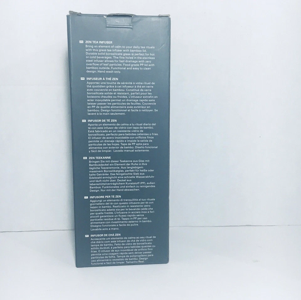 New Kikkerland ZeN Tea Infuser Eco Friendly Glass Bottle Filter Bamboo Lid 19 Oz - Image 3 of 4