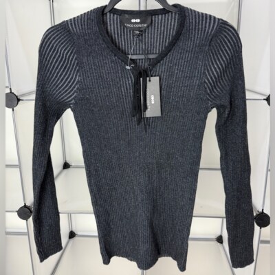 Coco Colette Womens Lace Up V-Neck Sweater Top Black/Grey Size S NWT