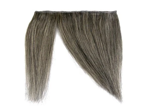 CYBERLOXSHOP Clip In On 100% Echthaar Glatt Fransen Pony 8" 20cm Stahlgrau