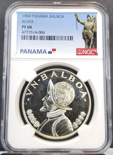 1969 PANAMA SILVER 1 BALBOA NGC PF 68 KEY DATE SCARCE LOW MINTAGE