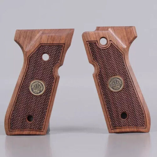 New Beretta 92 FS grips 3D Laser Engraved Turkish Walnut Wood Gungrip metal Logo - 第 1/3 張圖片