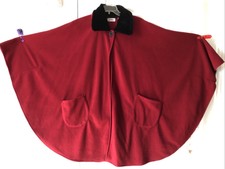 Lemoda Red Cape Coat With Pockets Faux Fur Collar