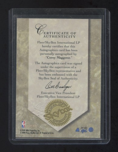 1999 skybox Corey Maggette RC AUTOGRAPHICS BLUE CENTURY MARKS #ED 7/50 RARE AUTO - Picture 2 of 2