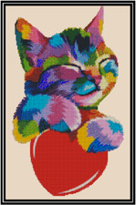 Pop Art Kitten with Heart Counted Cross Stitch Chart #16-166 