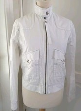 Levi's Size Large Uk 14 White Cotton Biker Bomber Jacket 90s Y2k Vintage