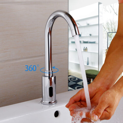 Kitchen Sink Chrome Brass Swivel Spout Mixer Automatic Electronic Hands Faucet - Picture 1 of 12