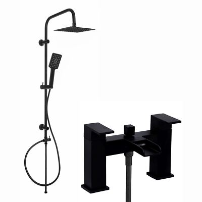 Mischbatterie Steigschiene Set eckig Wasserfall Dusche Bad starr schwarz ENKI BBT0273