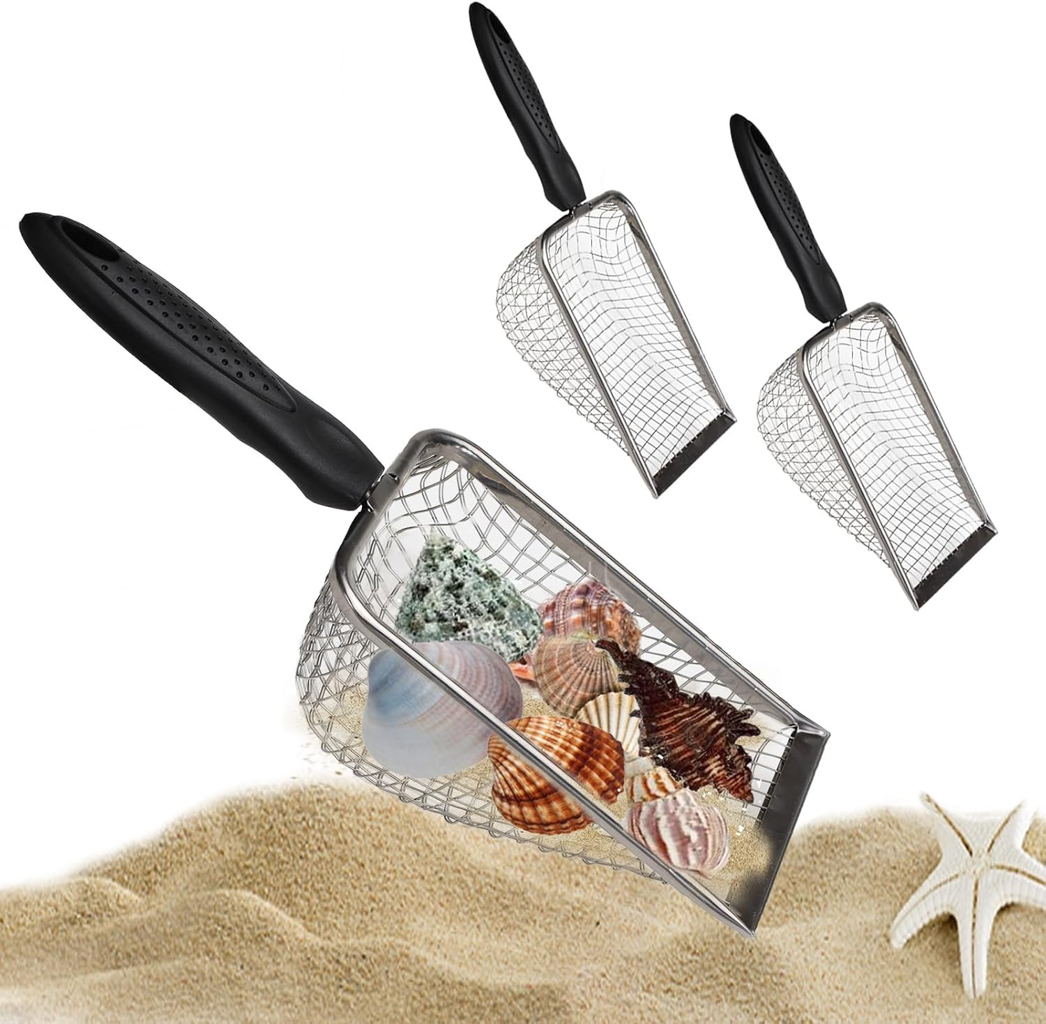 2 Pale Professionali Setaccio Sabbia | Acciaio Inox Shark Teeth