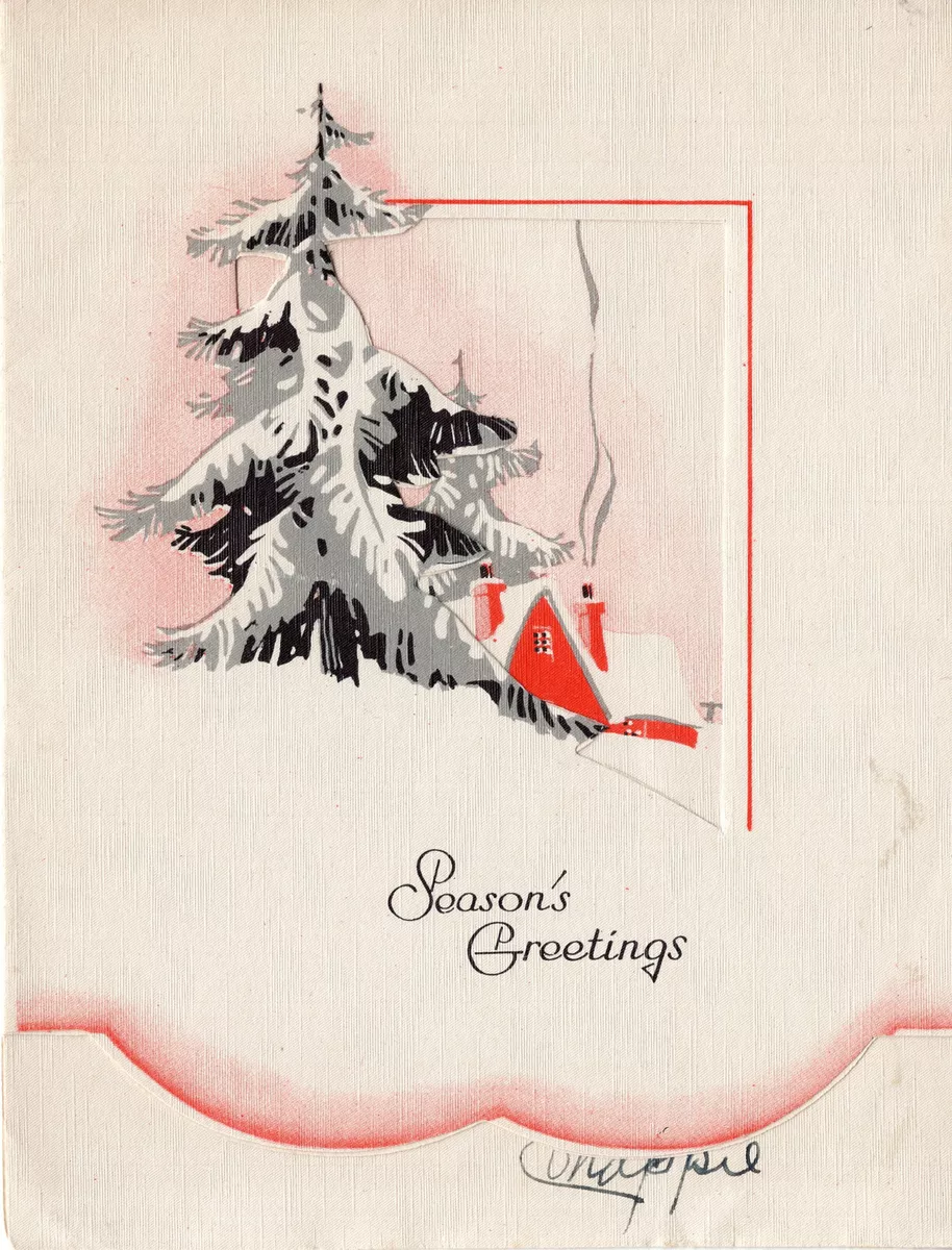Vintage Christmas Card DIE CUT ART DECO HOUSE IN SNOW eBay