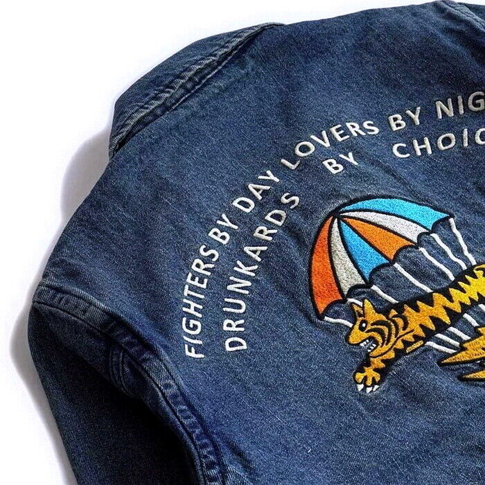 Mens Military Work Denim Vietnam Souvenir Jacket Embroidery Mens Military Work Denim Vietnam Souvenir Jacket Embroidery