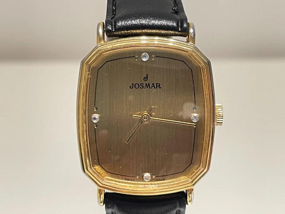 RELOJ MECÁNICO SUIZO CHAPADO EN ORO VINTAGE RARO DE LUJO PARA HOMBRE "JOSMAR" CON PIEDRAS Foto 2 de 4