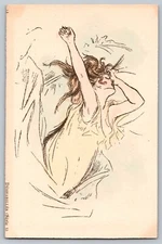 Vintage French Postcard Art Nouveau Woman Illustration dressing Erotic Risque