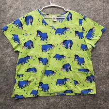 Disney Women's V-Neck Scrub Top Short Sleeve Size XL Eeyore Print