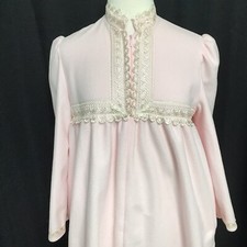 Vasserette Vtg Pink Lace Trim Long Robe Zip Front House Coat Pocket USA Medium