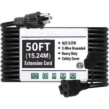 50ft 16 SJTW AWG Heavy Duty Power Cord 3 Prong Extension Cord NEMA 5-15P to N...