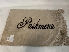 Genuine Pashmina Scarf Wrap Fringed Shawl 28 Inches X 6 Feet Solid Tan New!