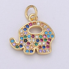 Elephant Pendant 10k Solid Gold Multi Gemstone Pendant