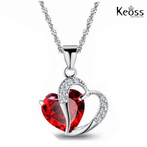 KEOSS Collana DONNA con Pendente CUORE ROSSO e CUORE STRASS doppio Regalo Romantico