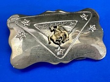 Vintage Cowboy Saddle Bronc western two tone belt buckle with star accents