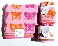 CARO PINK,ORANGE BUTTERFLY 100% COTTON KIDS BATH,OR 2 HAND TOWEL OR 5 WASHCLOTHS