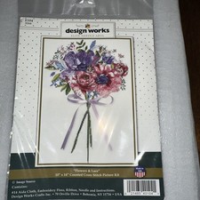 Design Works Counted Cross Stitch Kit Flowers and Lace 10 x 14 Picture Roses New