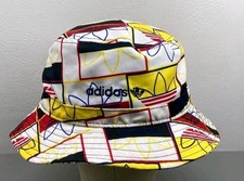 ADIDAS Originals All Over Print Logo Play Bucket Hat One Size Blue Yellow New