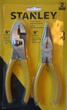 Stanley 2Pc Plier Set 6” Long Nose Plier And 6” Slip Joint Plier New