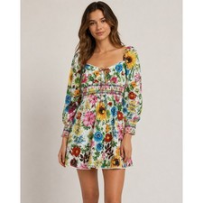 Alice + Olivia Size 4 Floral Eyelet Smocked Waist Mini Dress
