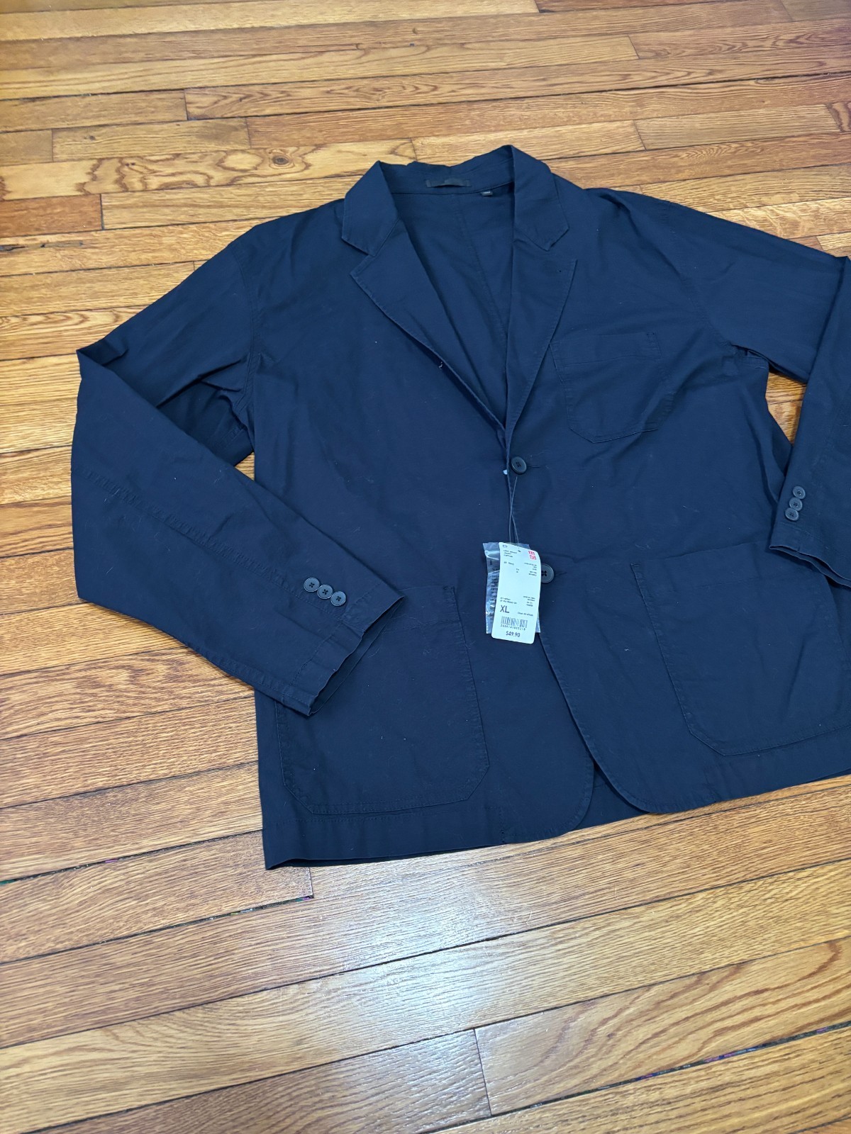 Uniqlo Mens Blazer Jacket Size XL Navy Blue Stretch Cotton Unstructured NWT NEW thumbnail 3